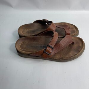 Mephisto Helen Brown 100% Leather Buckle Comfort Walking‎ Toe Sandal 38 US 8